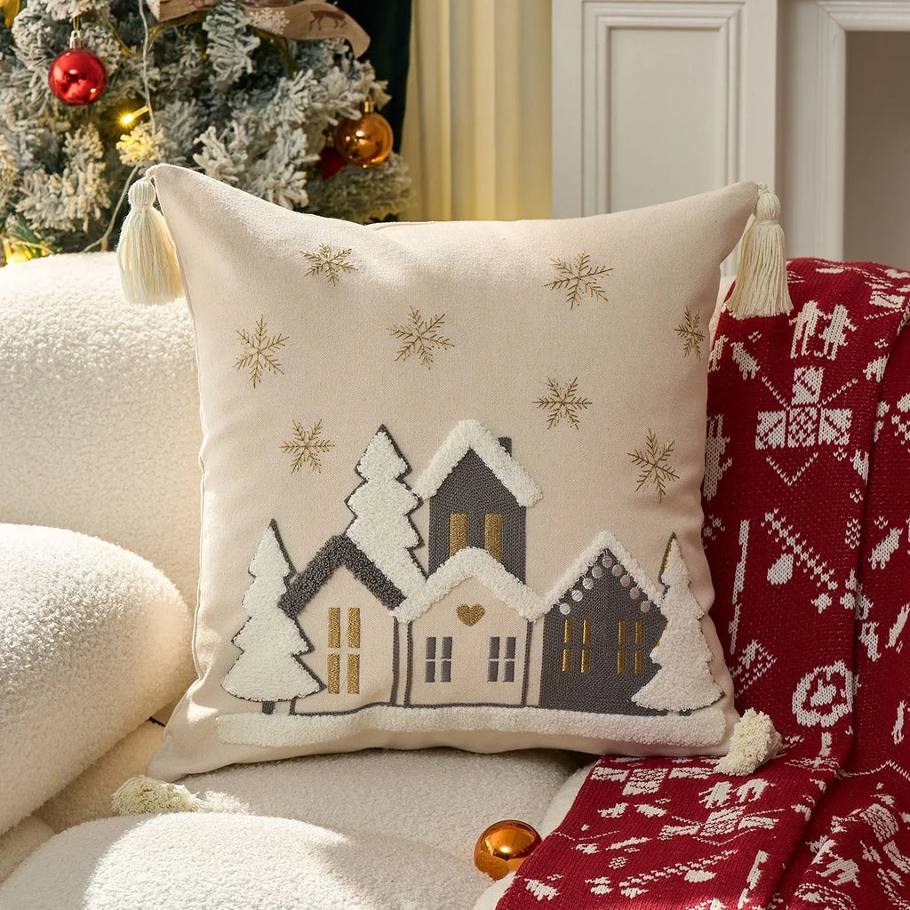 Housse de coussin de Noël brodée colorée