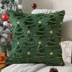 Housse de coussin Sapin en peluche – Étoiles dorées