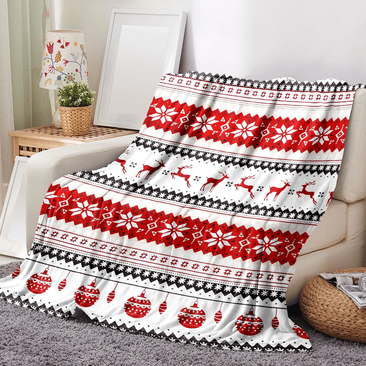 Plaid de Noël Rennes & Flocons – Polaire flanelle