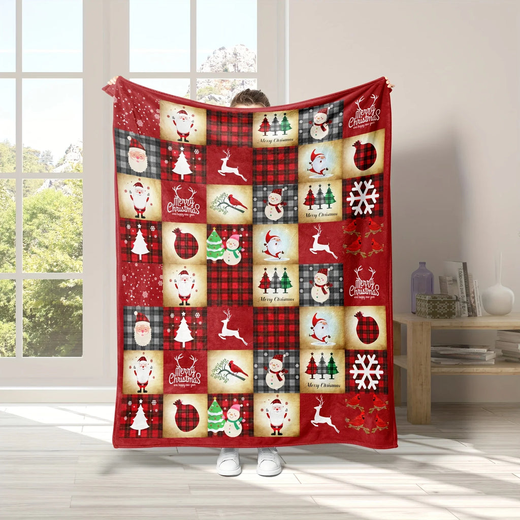 Plaid de Noël Père Noël, bonhomme de neige & renne – Flanelle