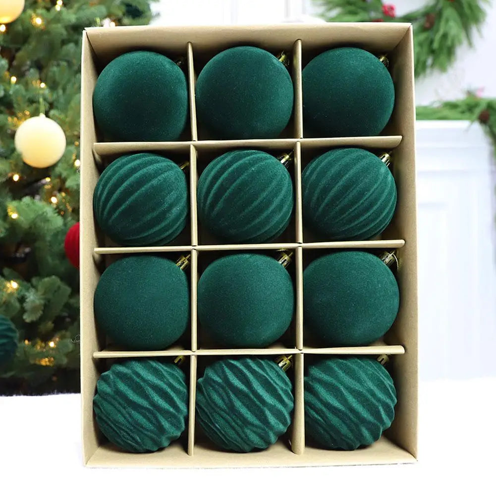 Boules de Noël en velours – lot de 12 (6 cm)