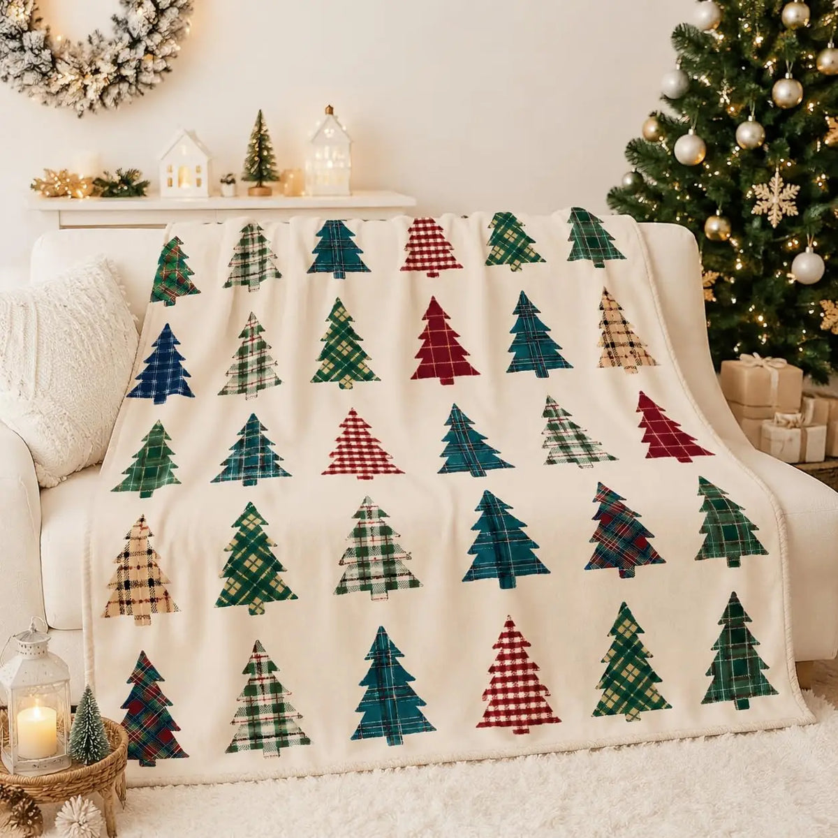 Plaid de Noël en flanelle – Sapin & coin du feu
