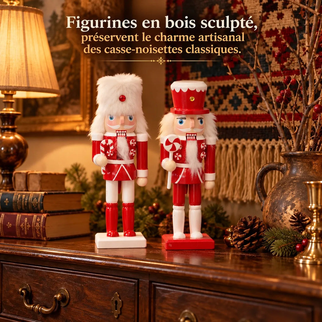 Casse-noisette en bois rouge et blanc sucre d'orge (20 cm)