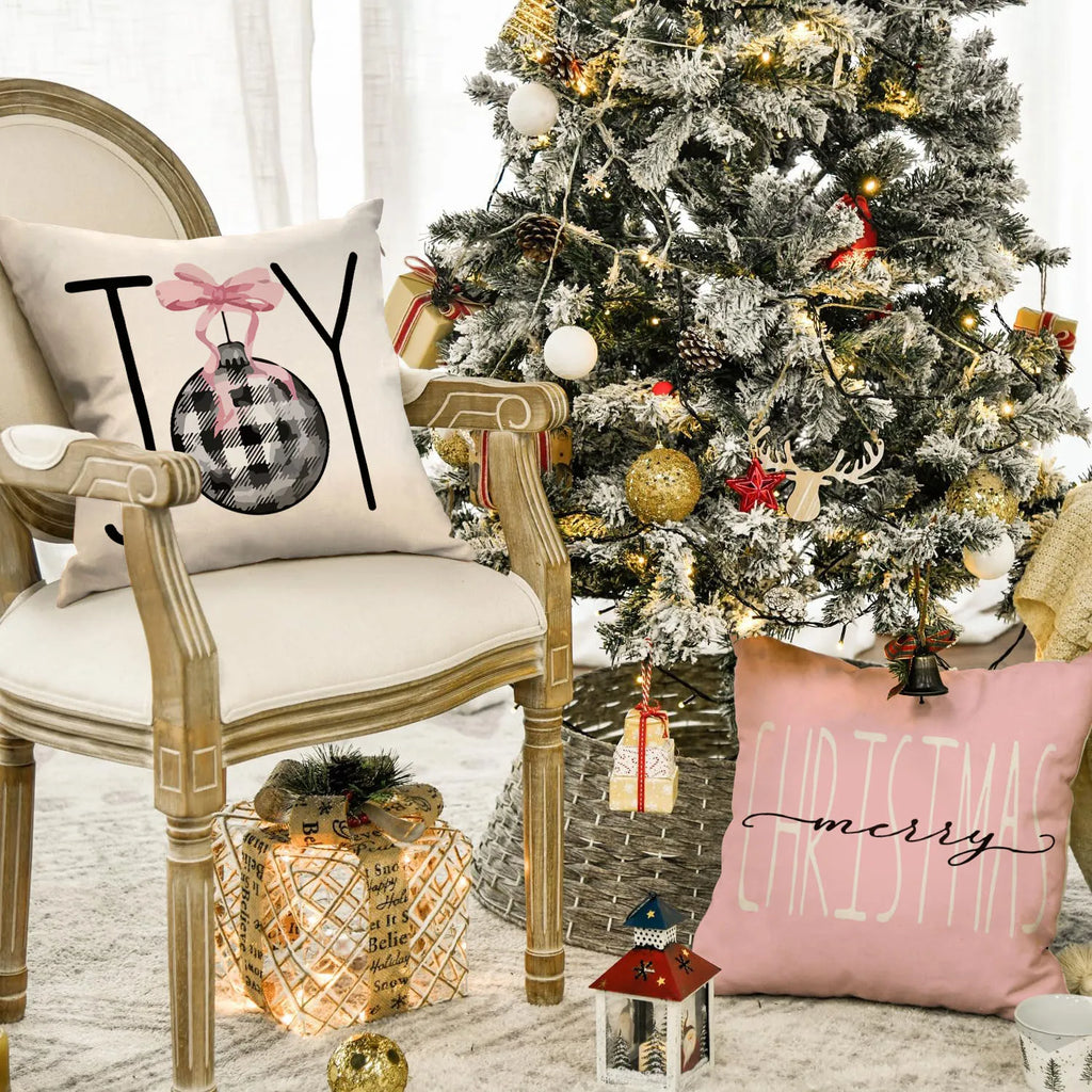 Housse de coussin de Noël rose – 45 x 45 cm