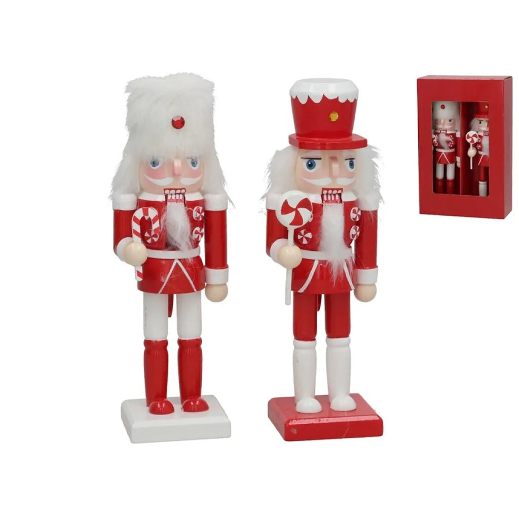 Casse-noisette en bois rouge et blanc sucre d'orge (20 cm)