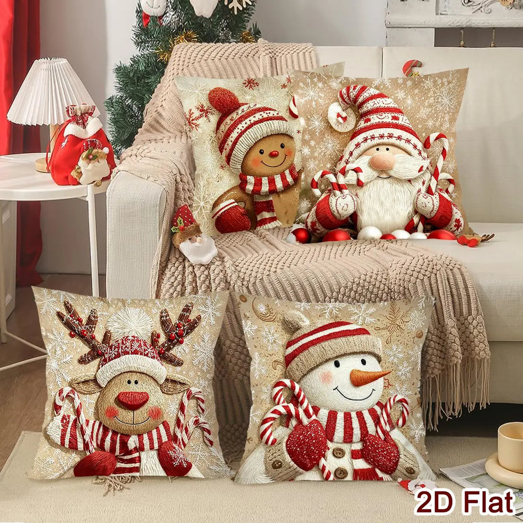 Lot de 4 housses de coussin Lutins & Pain d'épices