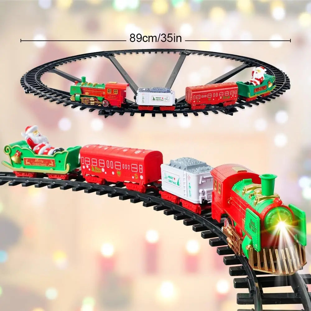 Petit train de Noël suspendu au sapin, lumineux et sonore