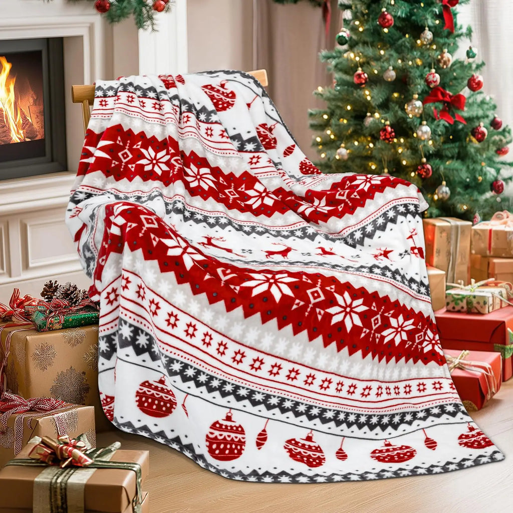 Plaid de Noël Rennes & Flocons – Polaire flanelle