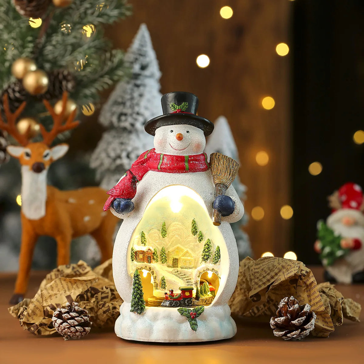 Scène de Noël lumineuse et tournante en résine (17 modèles)