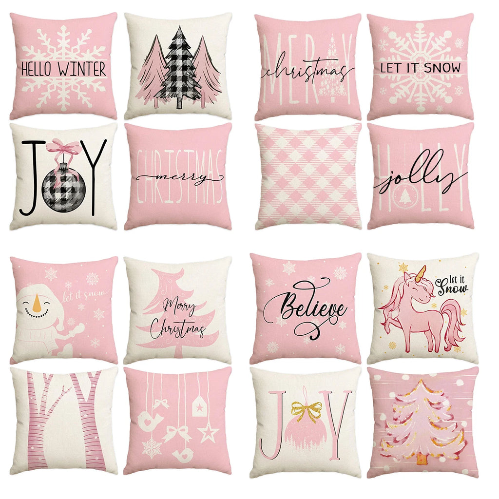 Housse de coussin de Noël rose