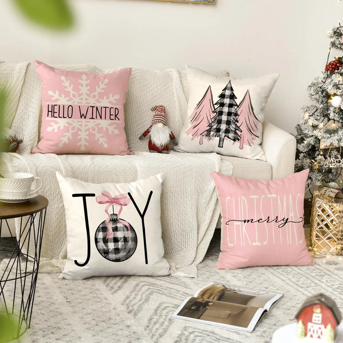 Housse de coussin de Noël rose – 45 x 45 cm