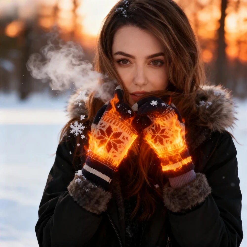 Gants de Noël brodés Flocons de neige – Tactiles