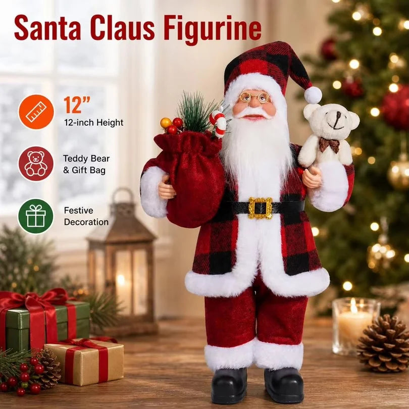 Père Noël en peluche 30 cm avec sa hotte