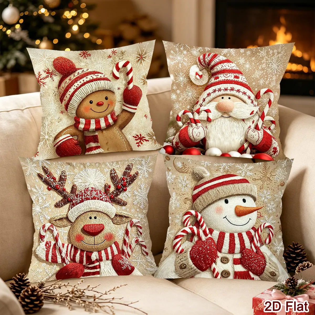 Lot de 4 housses de coussin Lutins & Pain d'épices