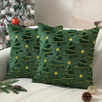 Housse de coussin Sapin en peluche – Étoiles dorées
