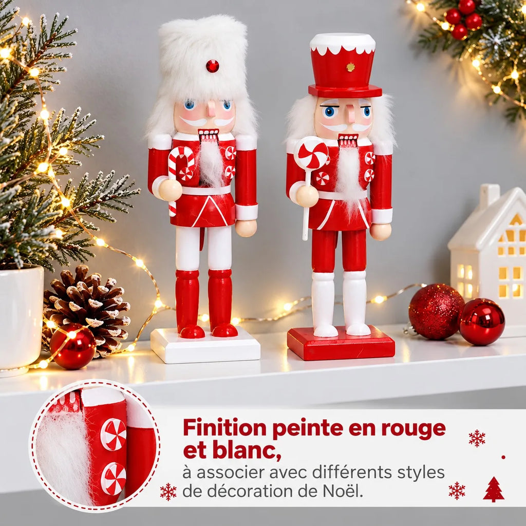 Casse-noisette en bois rouge et blanc sucre d'orge (20 cm)
