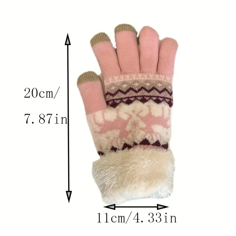 Gants de Noël Jacquard Renne – Tactiles et doublés peluche