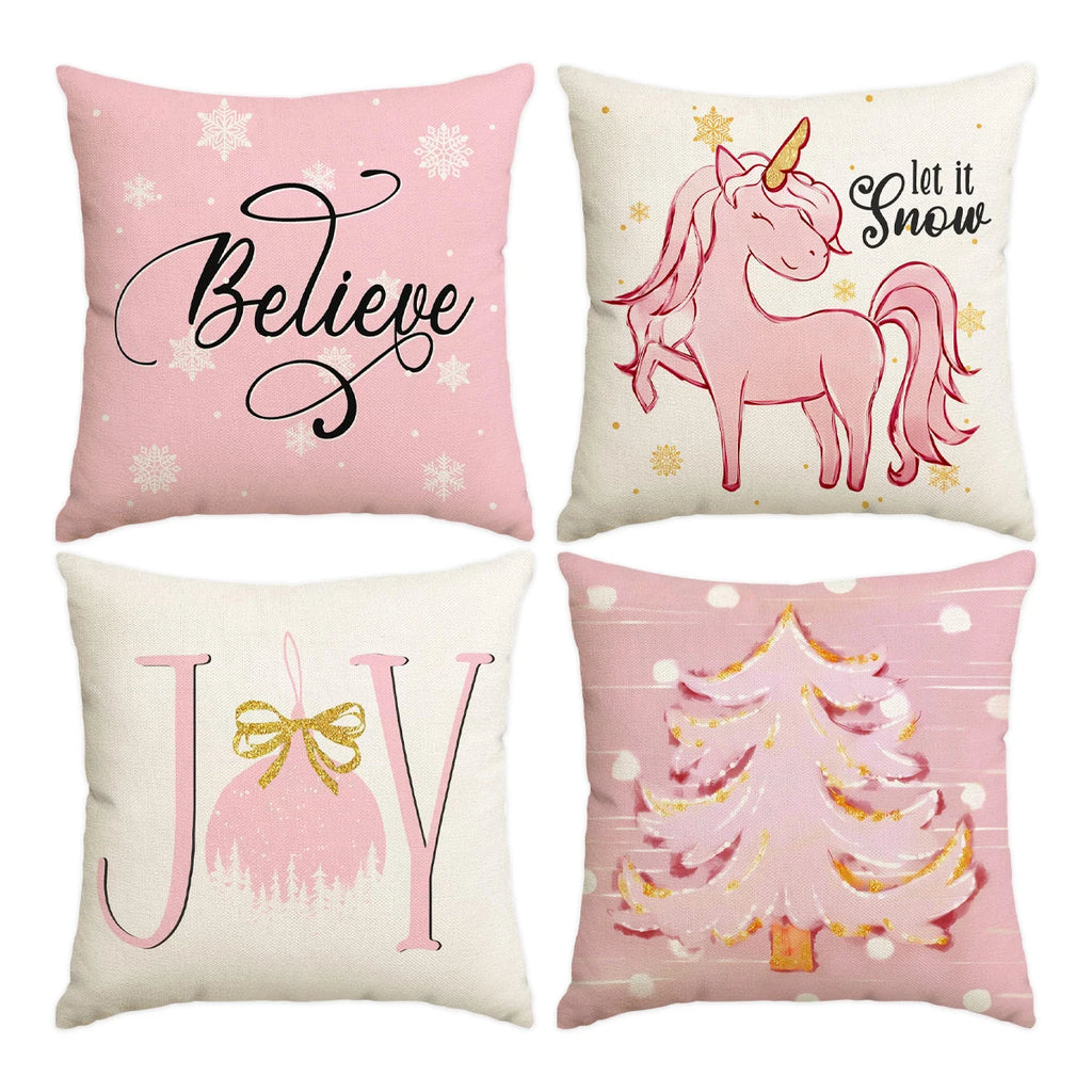 Housse de coussin de Noël rose – 45 x 45 cm