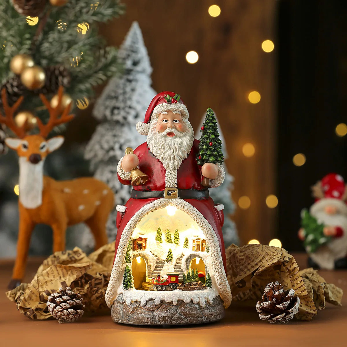 Scène de Noël lumineuse et tournante en résine (17 modèles)