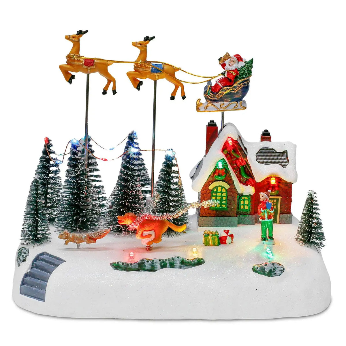Village animé « Traîneau du Père Noël » musical et lumineux