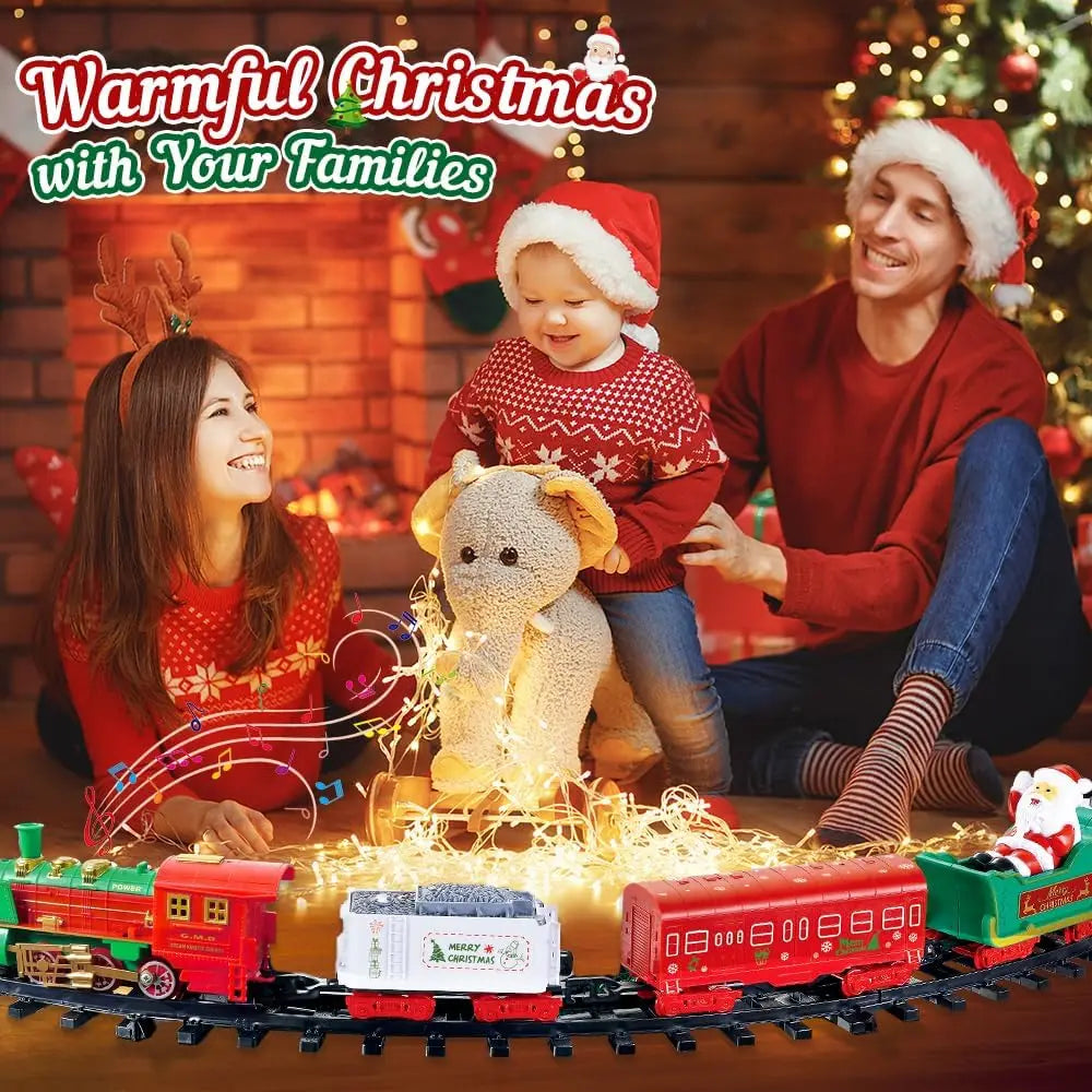 Petit train de Noël suspendu au sapin, lumineux et sonore