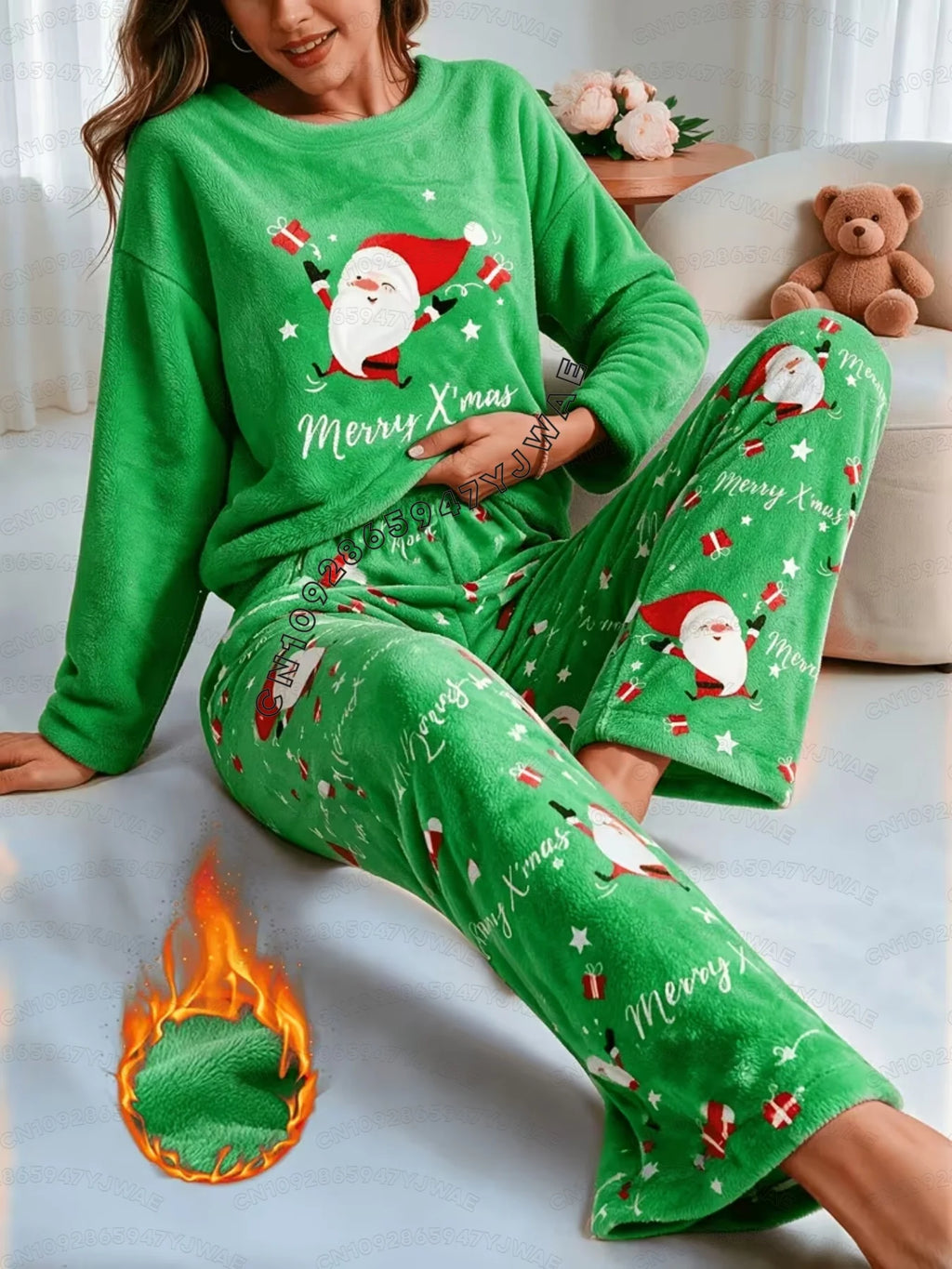 Pyjama de Noël en polaire – Père Noël & rennes