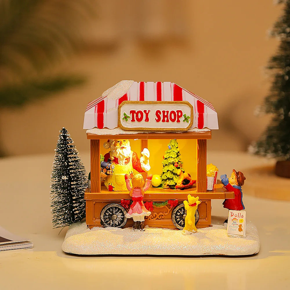 Boutique de village de Noël lumineuse (popcorn, confiserie…)