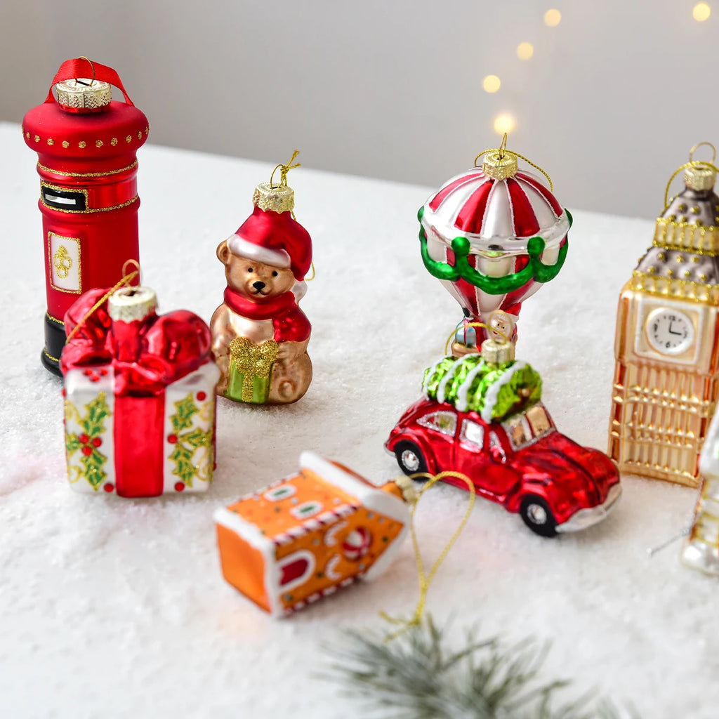 Suspension de Noël en verre peint (Père Noël, bonhomme de neige…)