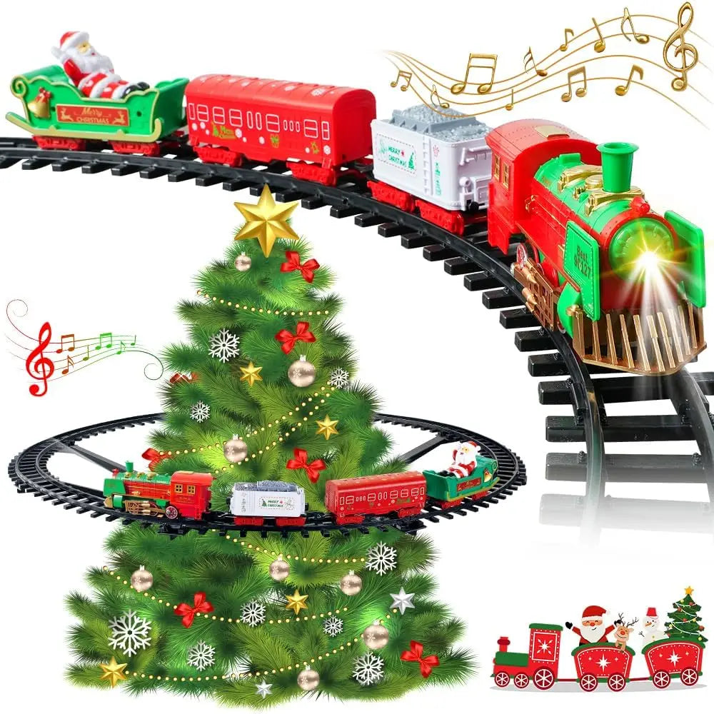 Petit train de Noël suspendu au sapin, lumineux et sonore