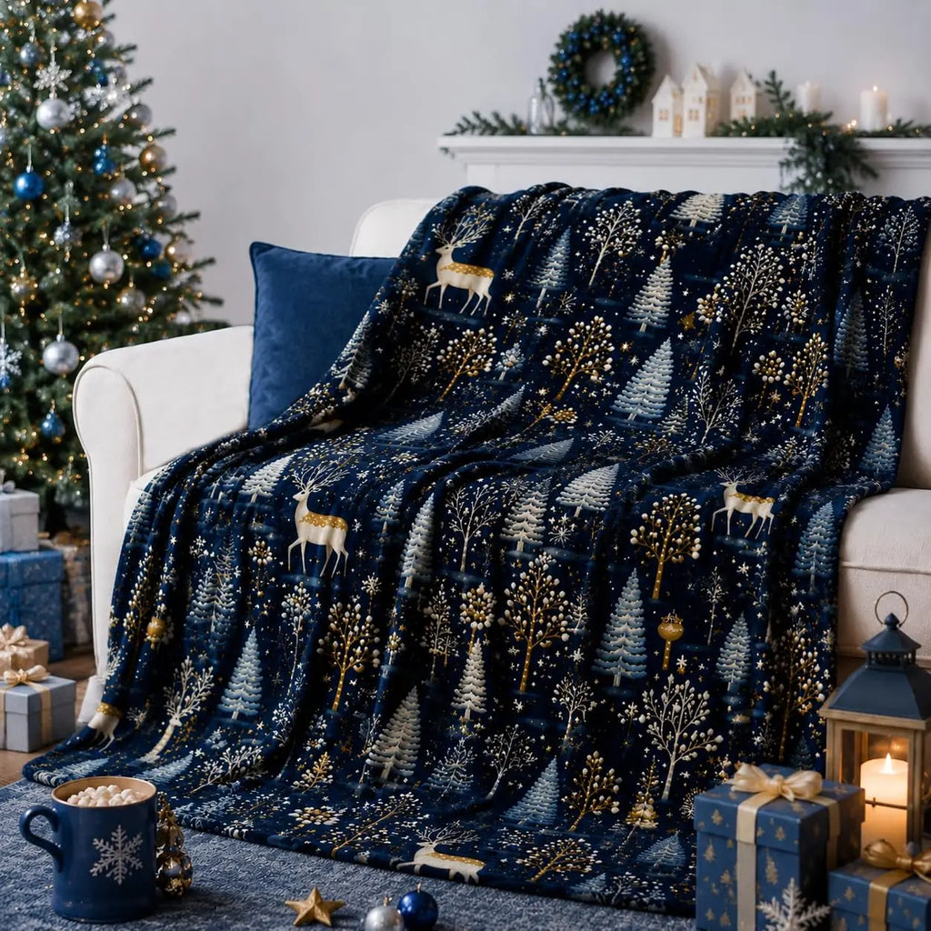Plaid de Noël en flanelle – Sapin & coin du feu