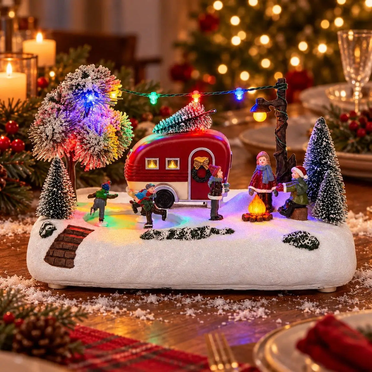 Village de Noël animé – caravane et patineurs