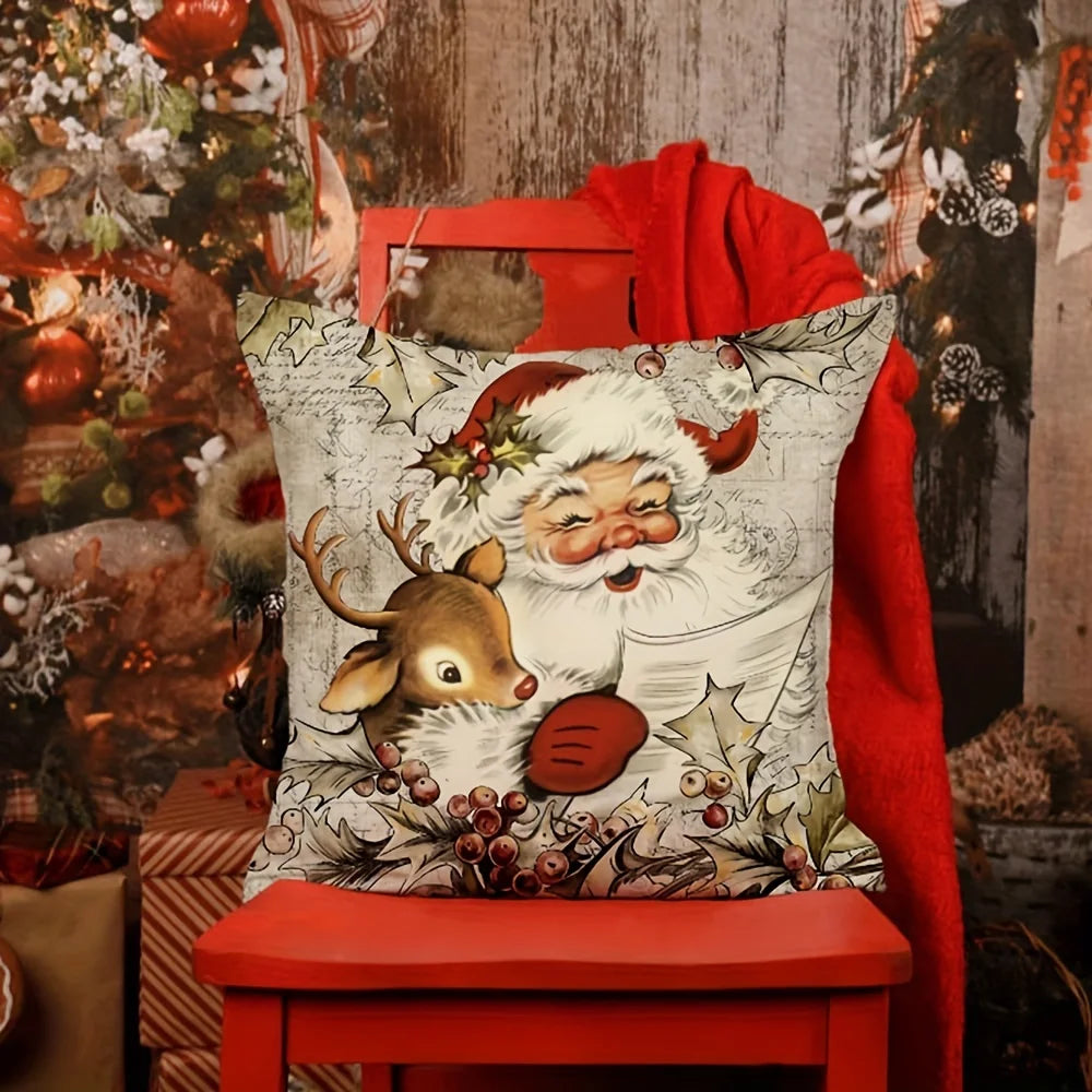 Lot de 4 housses de coussin Père Noël vintage