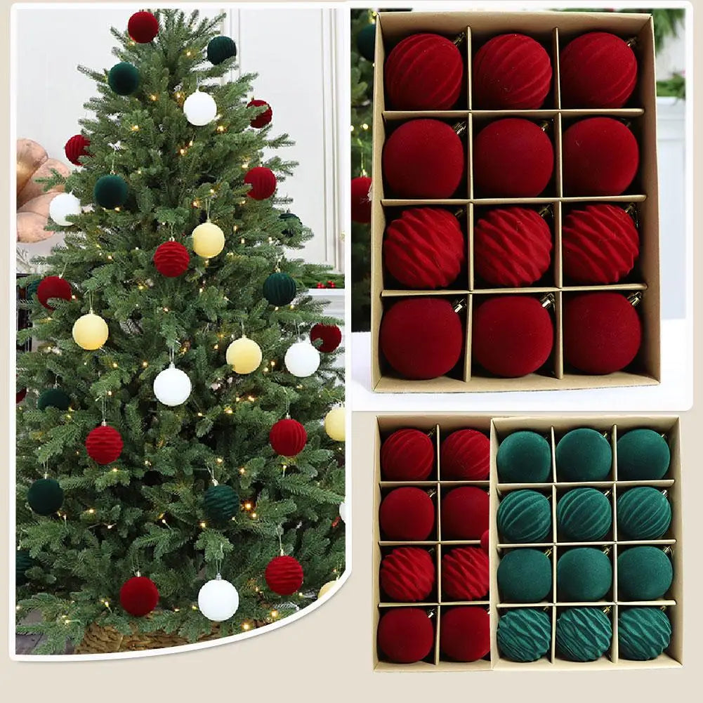 Boules de Noël en velours – lot de 12 (6 cm)