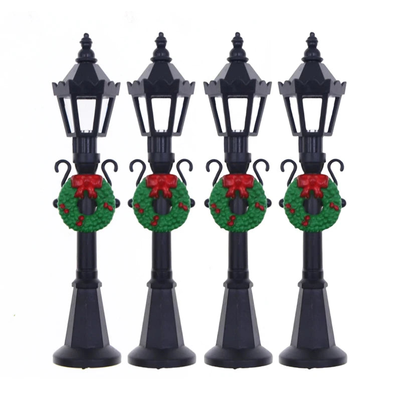 Lot de 4 lampadaires miniatures de Noël