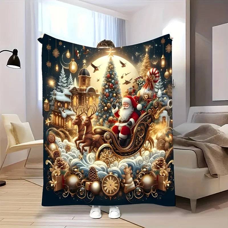 Plaid de Noël Sapin & Traîneau – Polaire flanelle