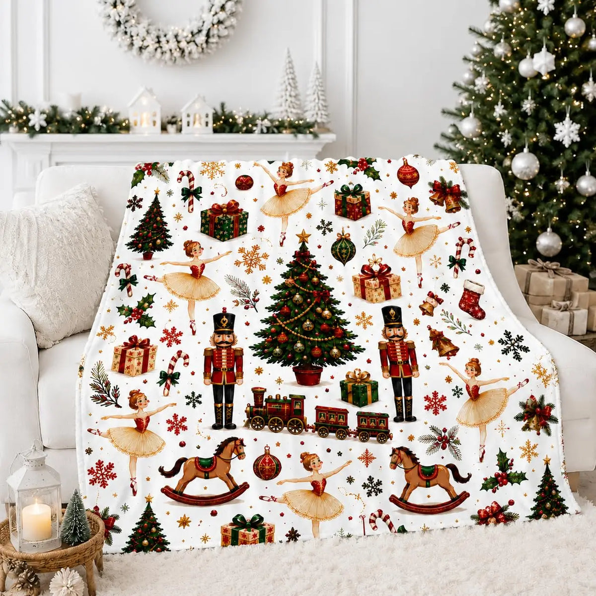 Plaid de Noël en flanelle – Sapin & coin du feu