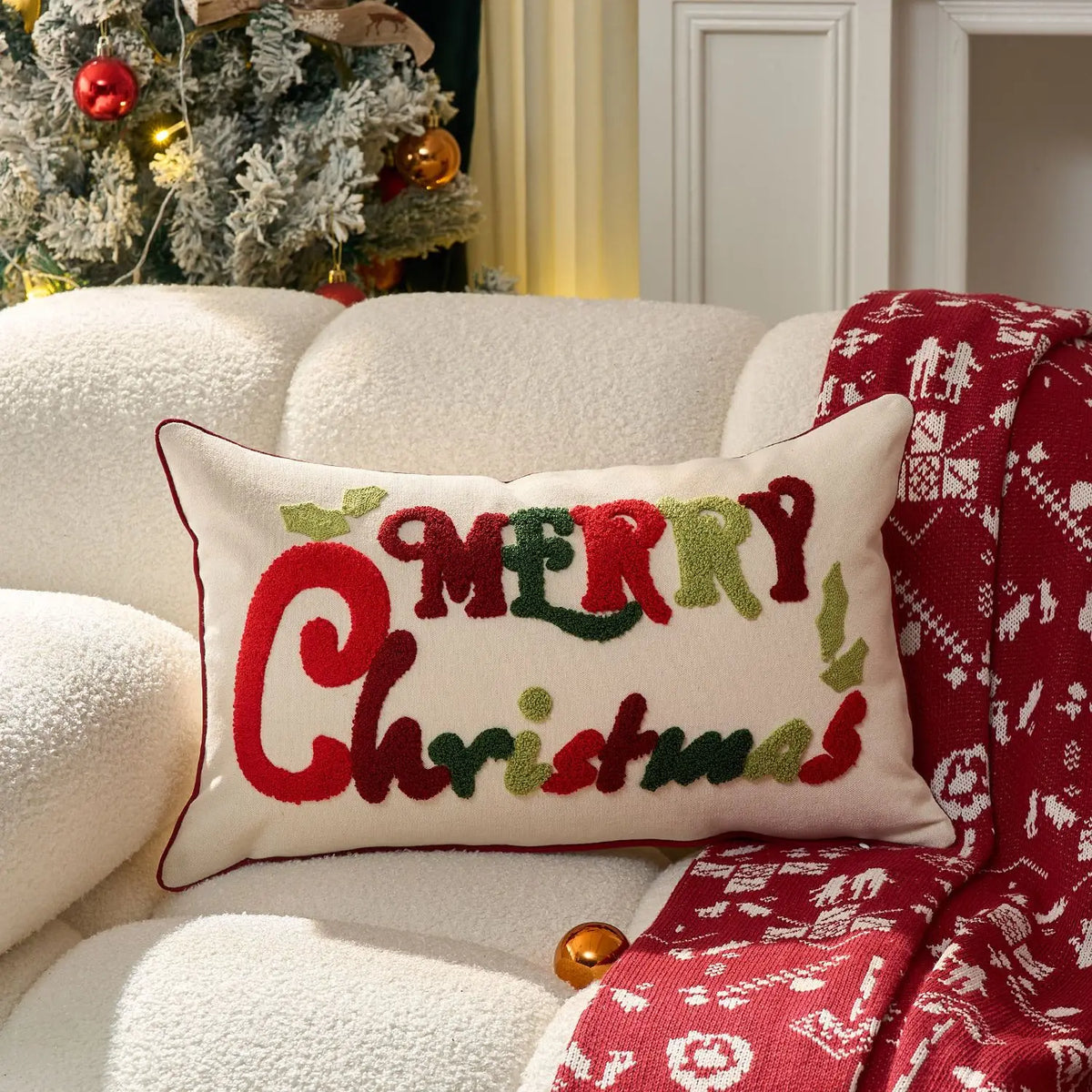 Housse de coussin de Noël brodée colorée