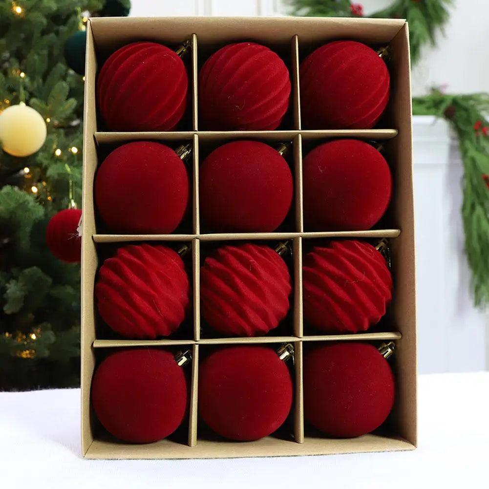 Boules de Noël en velours – lot de 12 (6 cm)