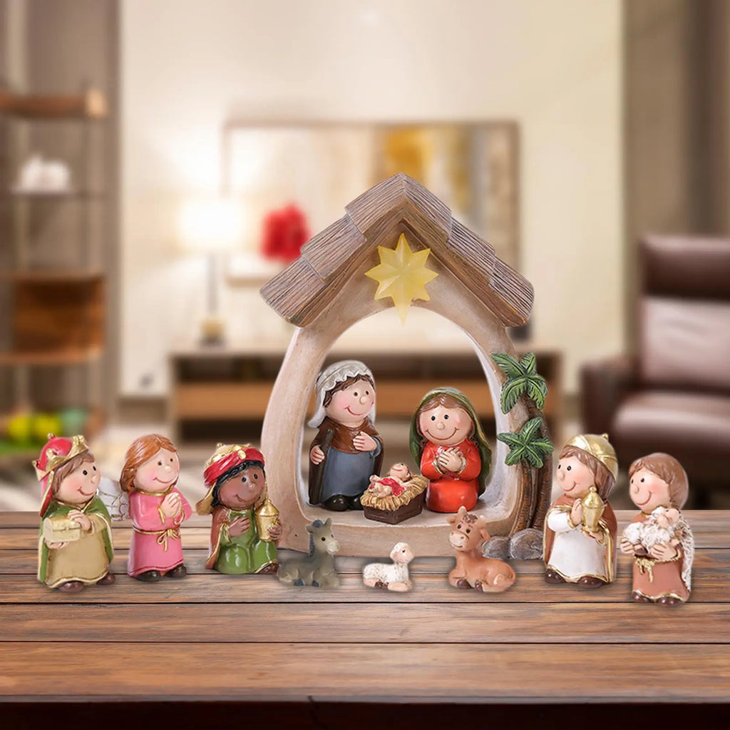 Crèche de Noël 12 santons et étable lumineuse