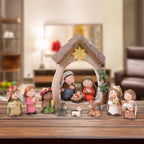 Crèche de Noël 12 santons et étable lumineuse