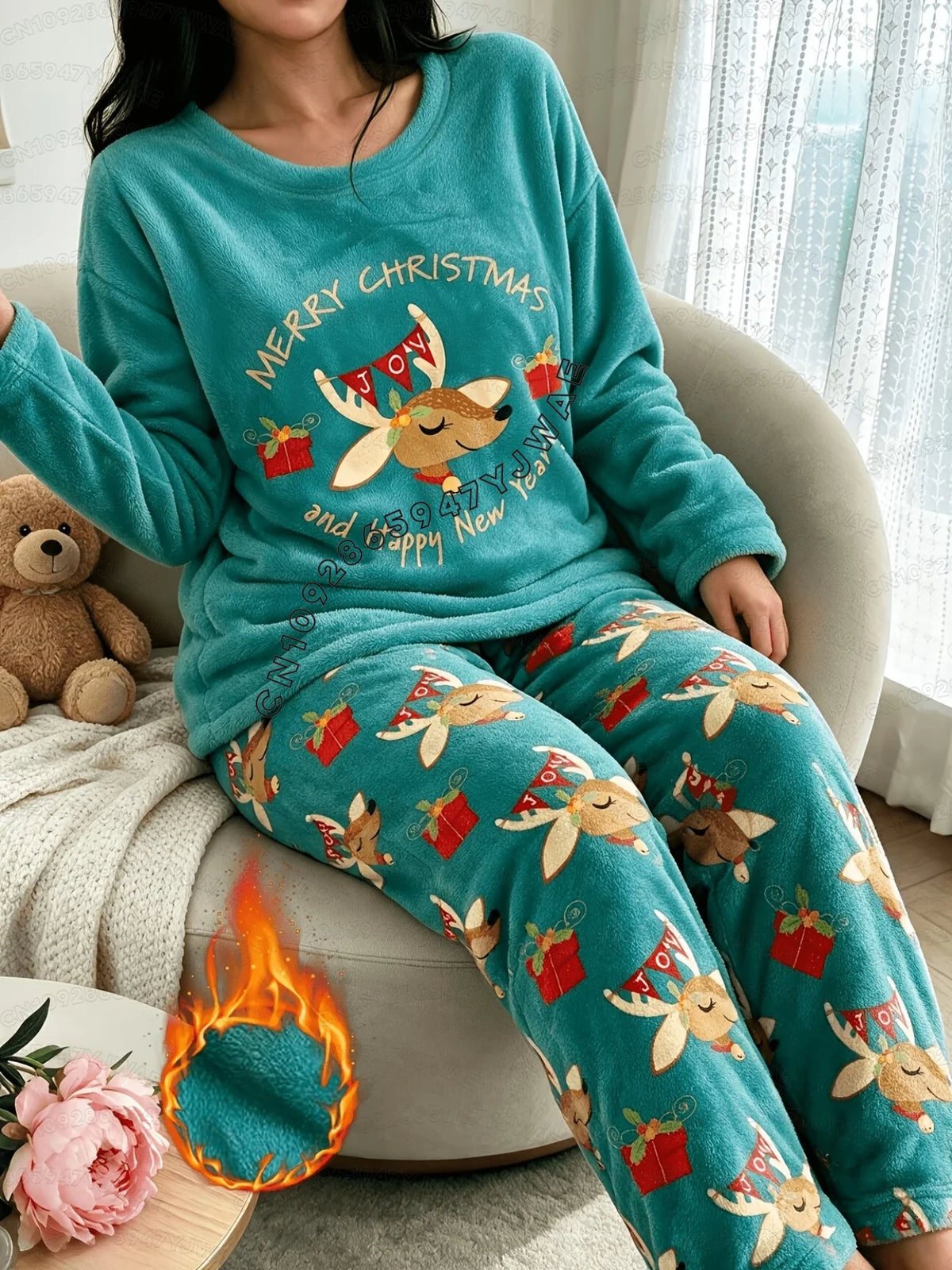 Pyjama de Noël en polaire – Père Noël & rennes