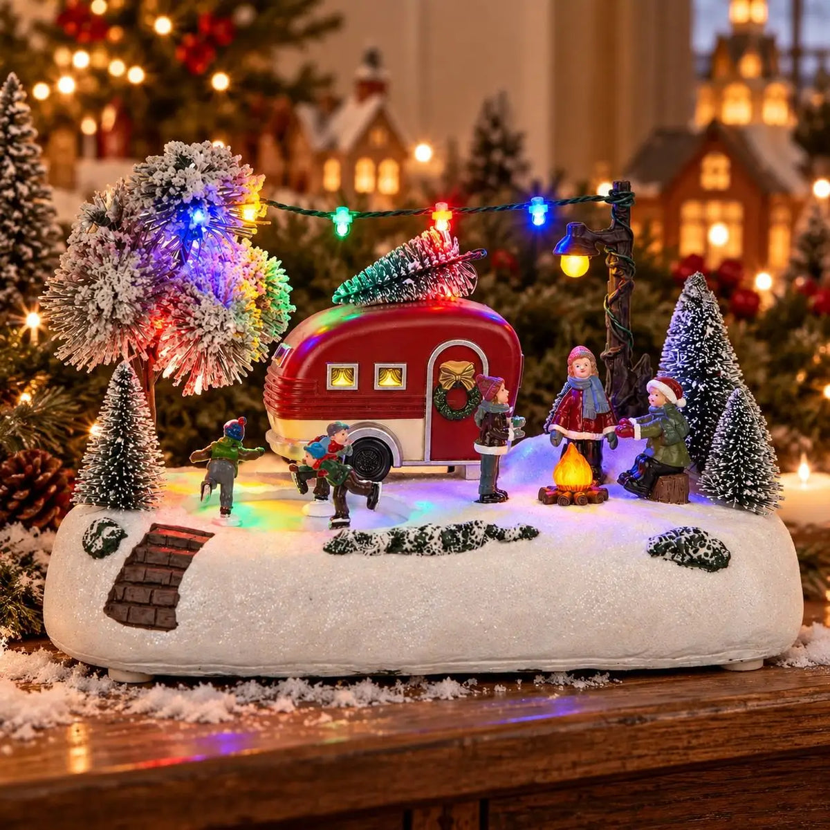 Village de Noël animé – caravane et patineurs