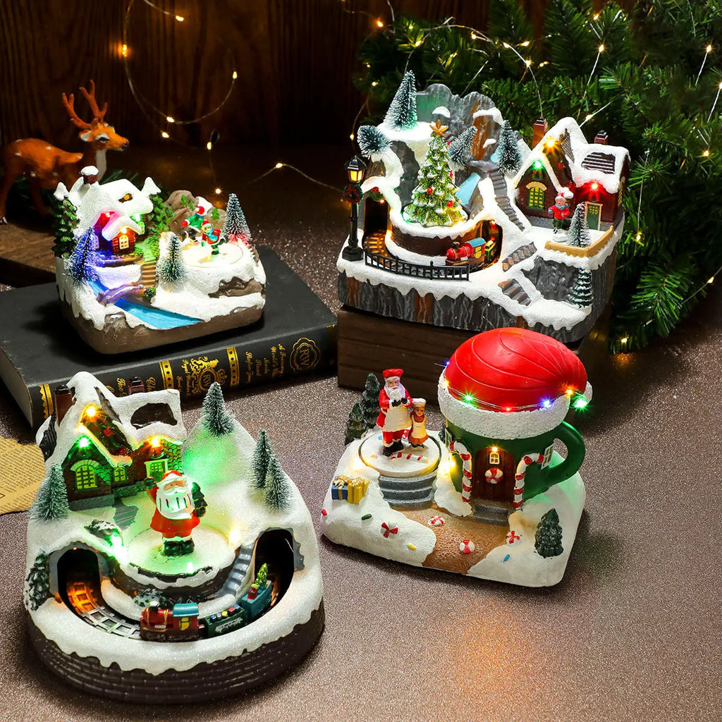 Scène de Noël lumineuse et tournante en résine (17 modèles)