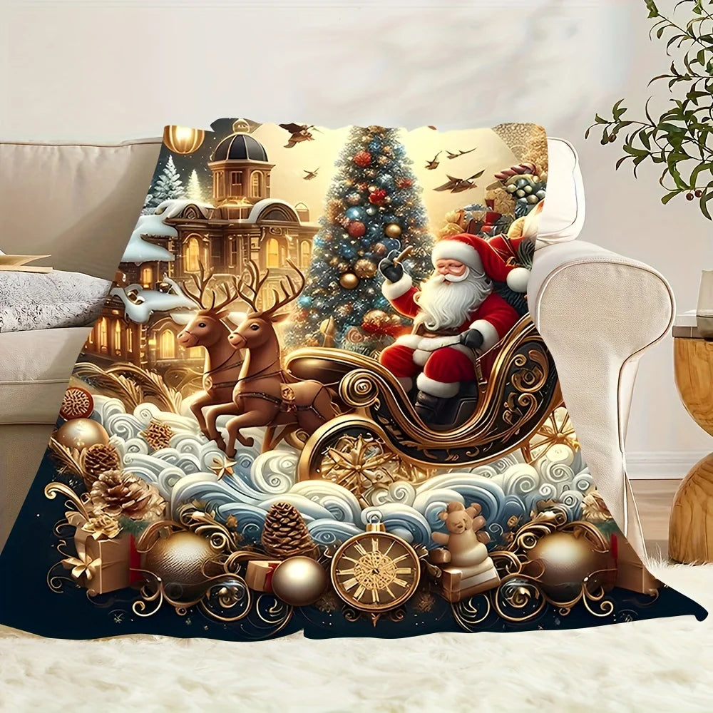Plaid de Noël Sapin & Traîneau – Polaire flanelle