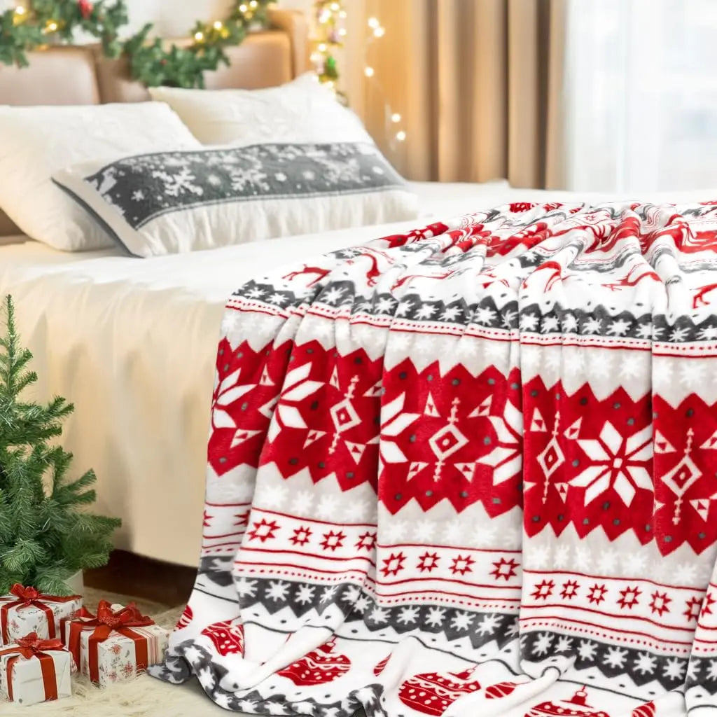 Plaid de Noël Rennes & Flocons – Polaire flanelle