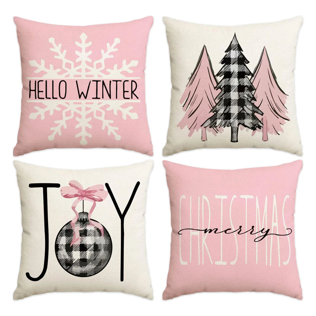 Housse de coussin de Noël rose – 45 x 45 cm