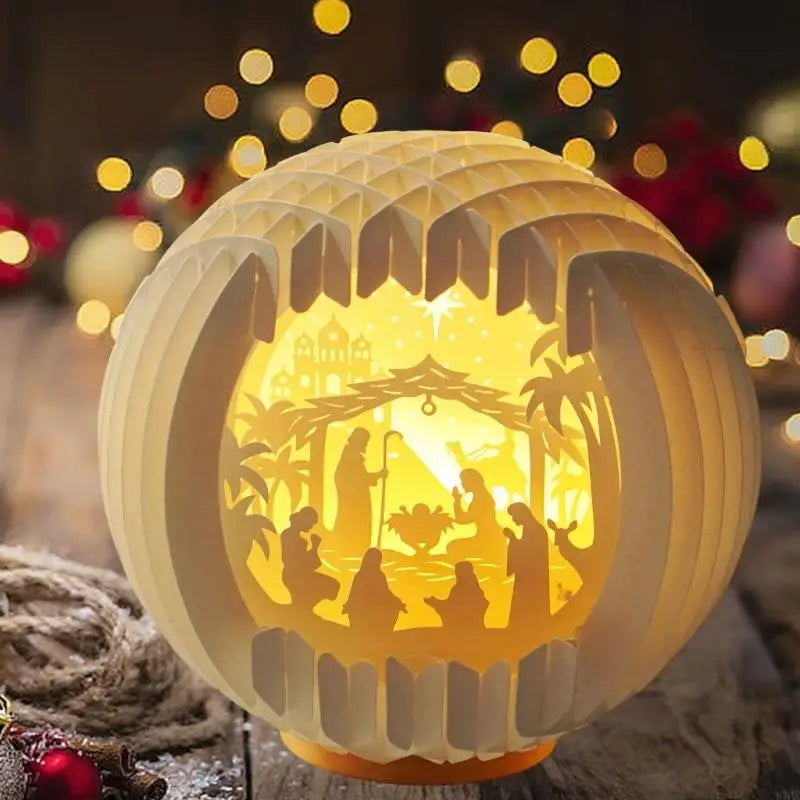 Lanterne lumineuse Nativité en papier découpé