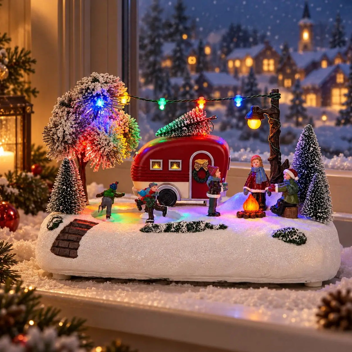 Village de Noël animé – caravane et patineurs
