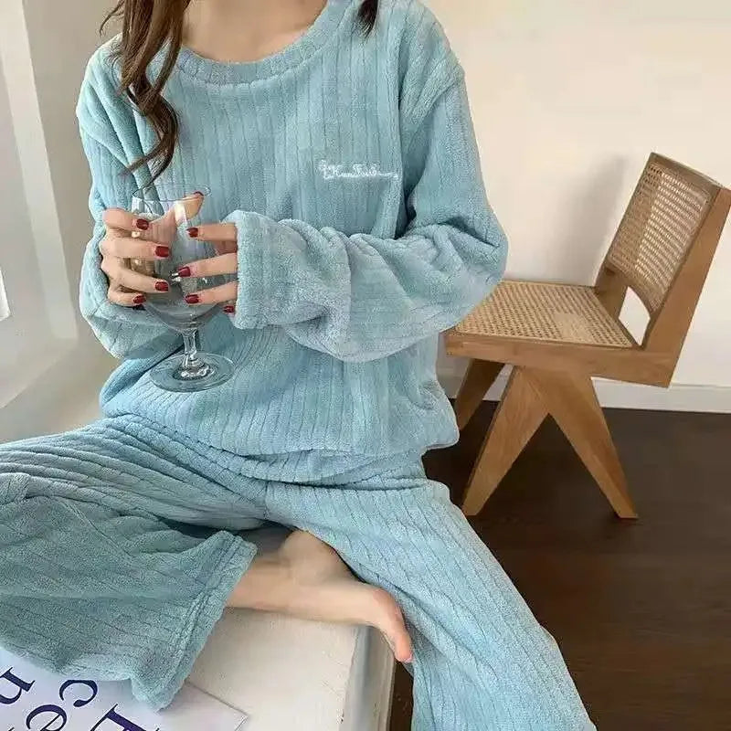 Pyjama velours corail – Bleu clair