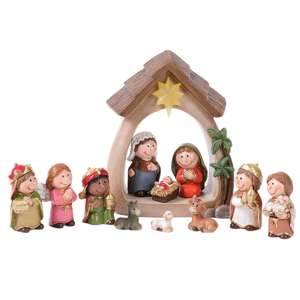 Crèche de Noël 12 santons et étable lumineuse